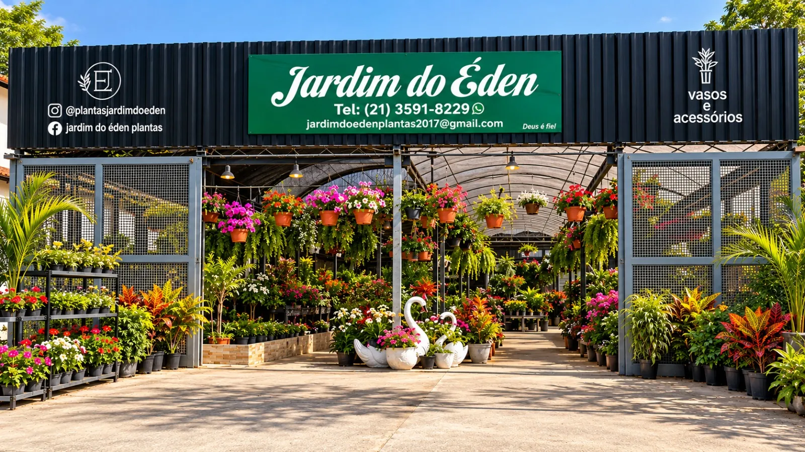 Fachada da floricultura Jardim do Éden na Estrada do Cabuçu, Campo Grande