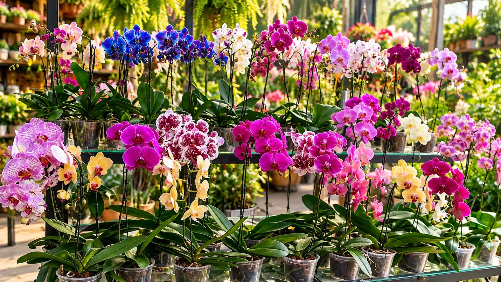 Orquídeas coloridas na loja